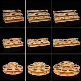 新款白酒杯分酒器子弹杯小酒盅收纳架家用分格一口杯架竹木酒杯架