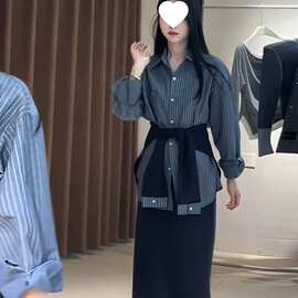 大码胖MM春春季韩系时尚显瘦洋气套装女半身裙衬衫披肩三件套潮