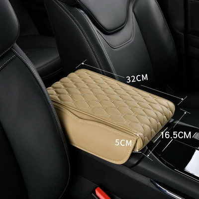 Armrest Pad Car Central Elbow | Armrest box pad - small-beige-with-storage-side-pocket-medium-thick-style
