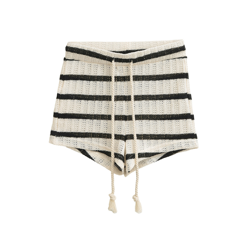 Striped Knit Shorts Women Fashion Versatile Summer Low-Waist Hollow Breathable Slimming Sports Casual Hot Pants Wholesale