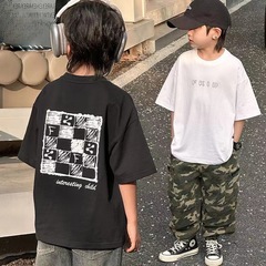 Children's Pure Cotton Short Sleeve T-Shirt Summer Unisex Round Neck 2024 New Arrival Korean Style Casual Oceanic Style T-Shirt Trendy Cool