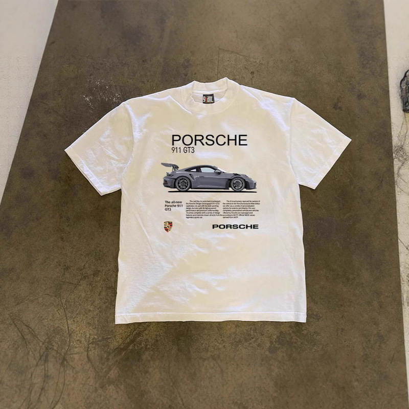 250g Heavy Cotton! American Oversize Porsche Printed Couple Style Women's Loose Short-Sleeved T-Shirt Men's Trendy