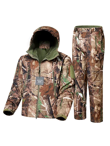 Camouflage Suit Plus Velvet Warm Windproof Soft Shell Jacket Outdoor Training Suit Winter Men's Style