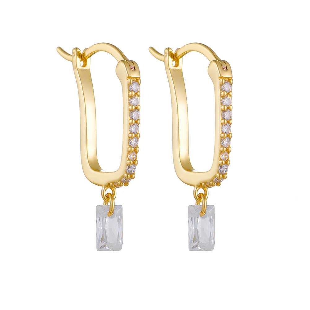 Exquisitos pendientes de diamantes en forma de U diseño de nicho femenino europeo y americano transfronterizo cuadrado ZIRCON pendientes de plata de ley pendientes de alto grado