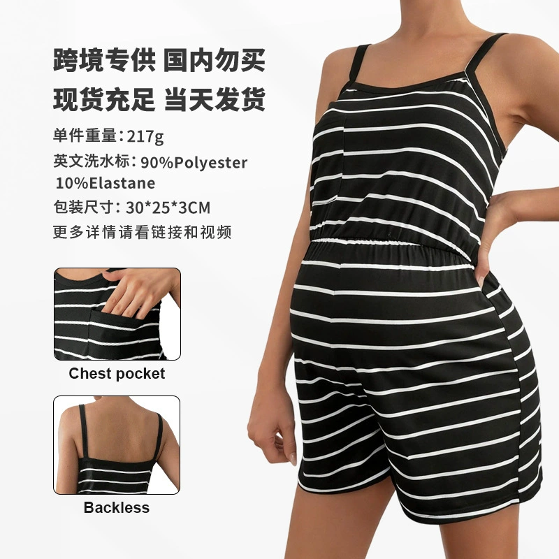 Европейские и американские трансграничные весенне-летние новые комбинезоны для беременных, полосатые тонкие свободные повседневные шорты с открытой спиной, одежда для беременных