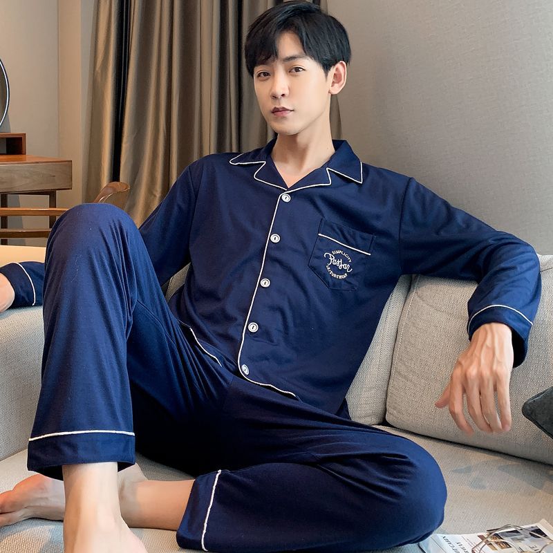 100% pijamas de algodón para hombres de verano de manga larga y corta para hombres delgados jóvenes y de mediana edad más el tamaño de primavera y otoño traje de uso en el hogar