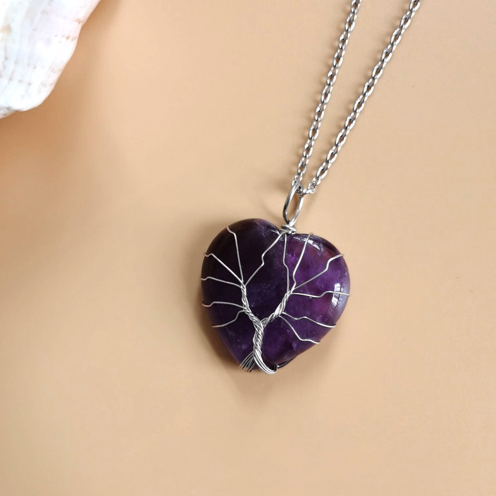 Retro Heart Shape natural stone Copper Plating Pendant Necklace 1 Piece