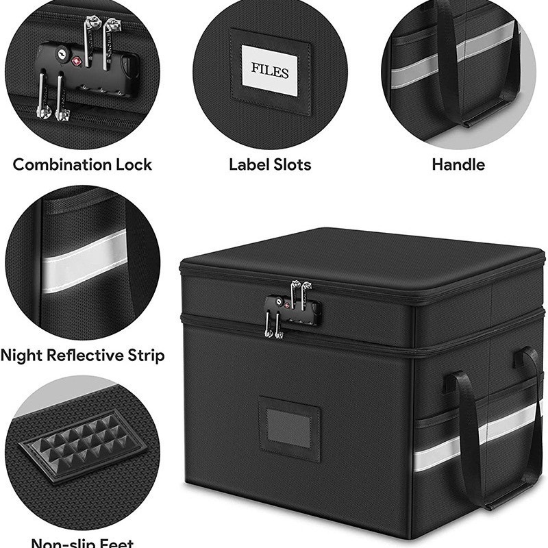 Caja de almacenamiento ignífuga para archivos escolares, doble capa, almacenamiento de datos y documentos importantes, plegable, impermeable, con tapa, Jiesi, stock especial.