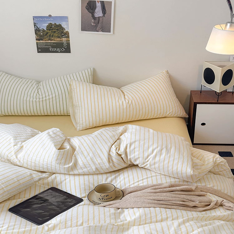 2025 nuevo traje de cama de cuatro piezas de algodón funda de edredón de algodón lavado sábana de algodón traje de dormitorio de tres piezas