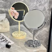 Desktop rotating vanity mirror, double-sided portable makeup mirror, cream or silver