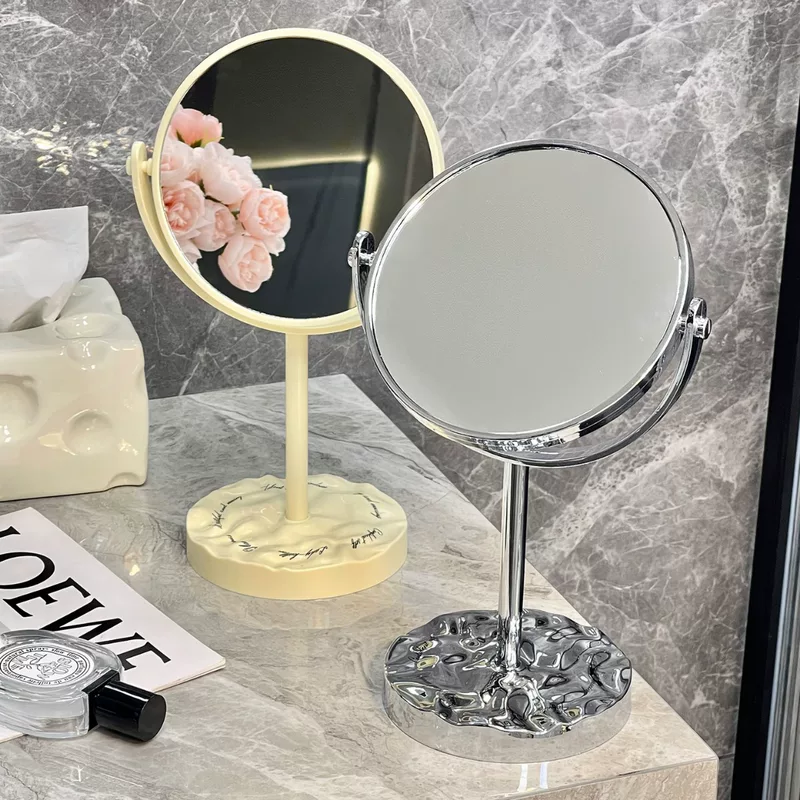 Desktop rotating vanity mirror, double-sided portable makeup mirror, cream or silver