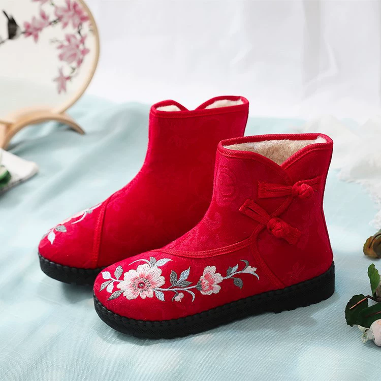 Осень 2020, осень и зима, новая обувь с вышивкой в этническом стиле, женские сапоги на мягкой подошве с длинными волосами, антикварные сапоги ханьфу, сапоги для квадратных танцев