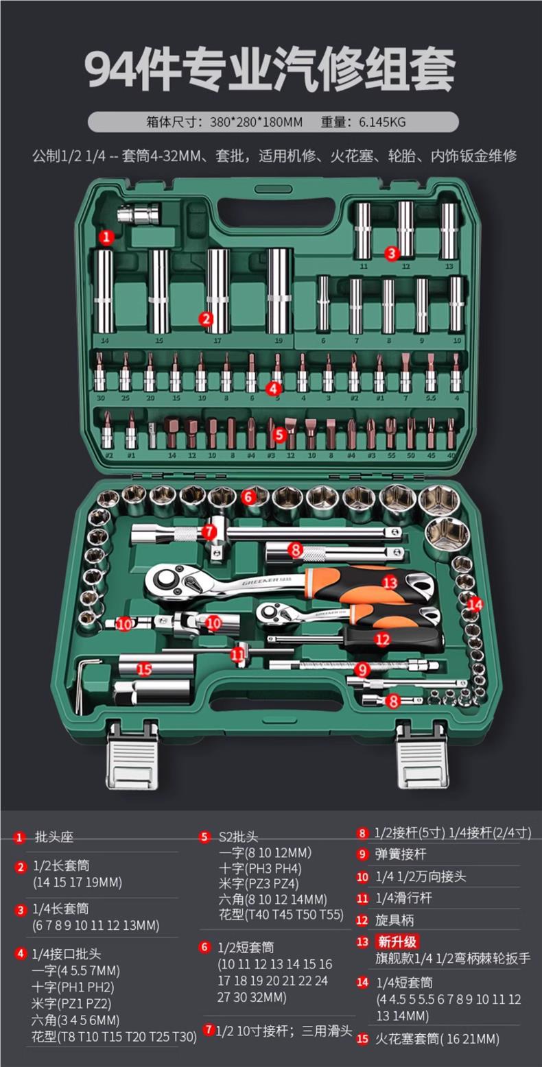 Auto Repair Tool Set, Socket Wrench, Ratchet, Car Repair Combination, Car Repair Tool Box, Multi-Functional Small Tool Set