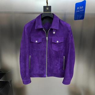 New Imported Suede Mixed Sheepskin Genuine Leather Jacket Men's Lapel Leather Jacket Motorcycle Jacket