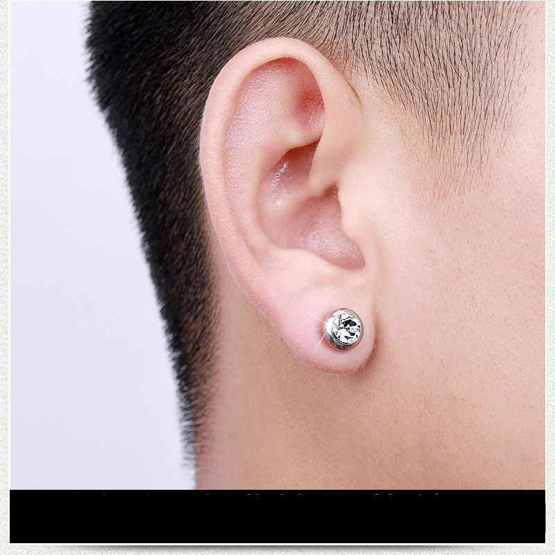 1 Paire Mode Géométrique Acier Inoxydable Incruster Pierres Précieuses Artificielles Unisexe Boucles D'oreilles display picture 3