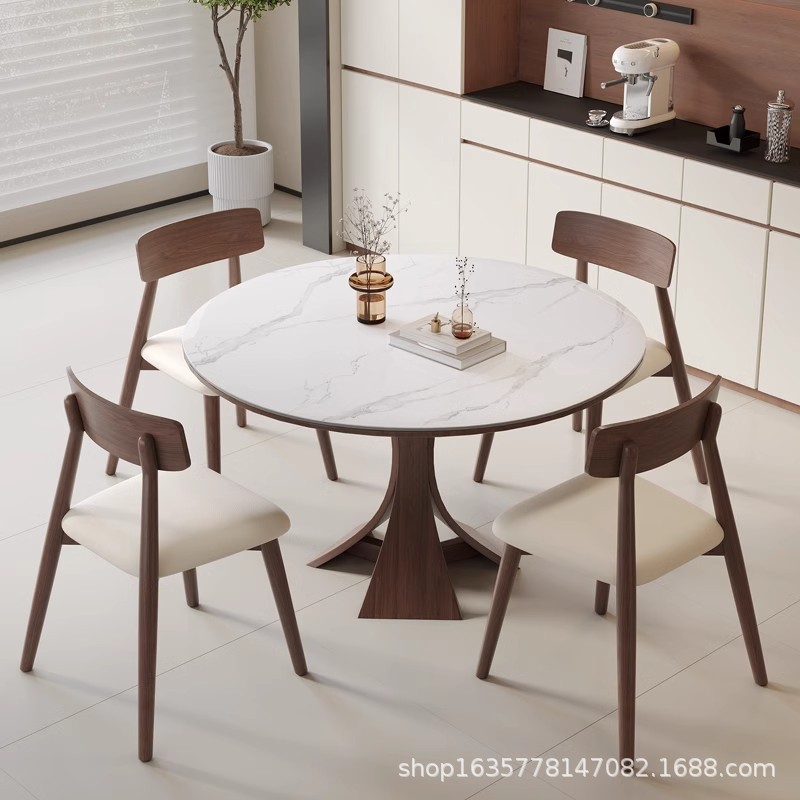 Mesa de comedor de madera maciza de tablero de roca de estilo nórdico Mesa de comedor de madera maciza redonda italiana de gran tamaño importada retro francesa