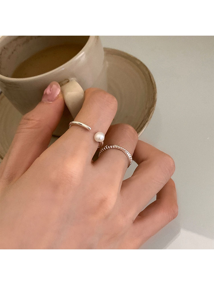 Minimalistischer Perlenring Damen Korean Style Offener Ring_voghion.com