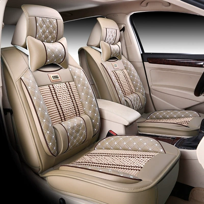 Cross-border Foreign Trade Surrounded Four Seasons General Leather Car Cushion Summer Ice Silk Car Seat Cover Five-seat Car Cool Mat (Four Seasons Pad)