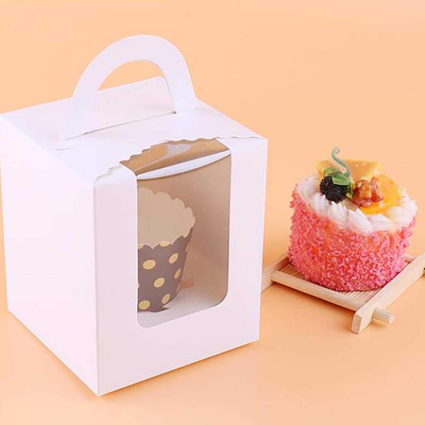 Ventana abierta caja de cupcake de grano único caja de embalaje de papel de grado alimenticio cadena de suministro de panadería fabricante de caja de taza única
