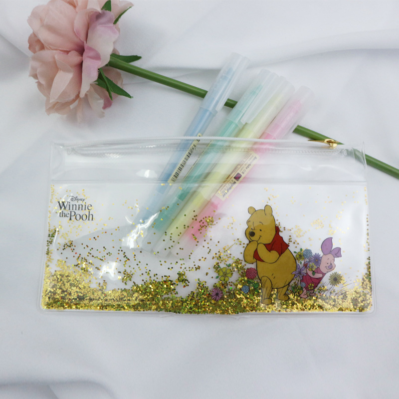 PVC笔袋 创意卡通透明带亮粉笔袋 塑料自封文件袋拉链式文具袋