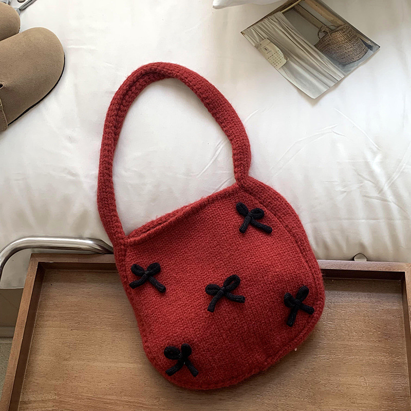 Bolsa de mano de mujer otoño / invierno nuevo estilo coreano atmósfera arco rojo tejido bolso de hombro lana