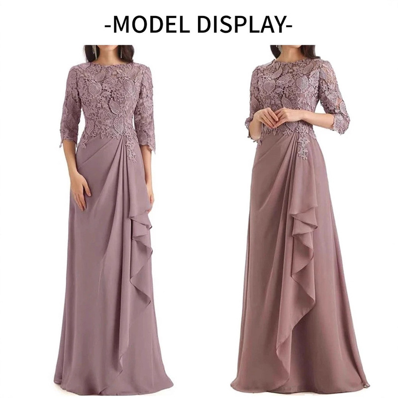 Elegant Lace Applique Mother of the Bride Dress Wedding Party Dress Chiffon Half Sleeve A-Line Floor-Length Evening Dress