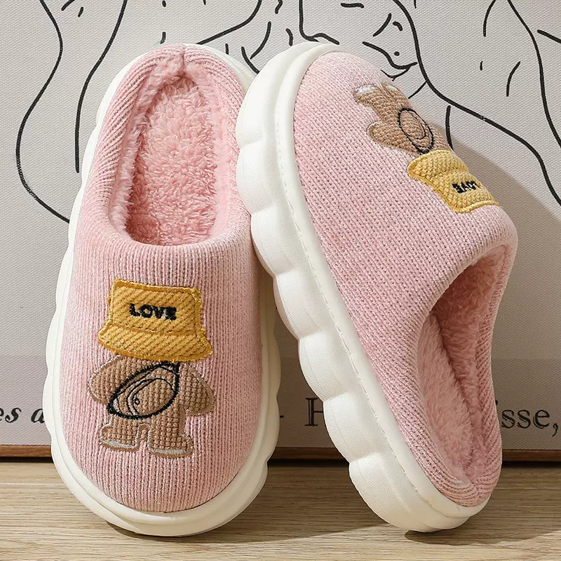 跨境外贸儿童棉拖男女孩冬季家居软底室内防滑针织布毛绒拖3-8岁