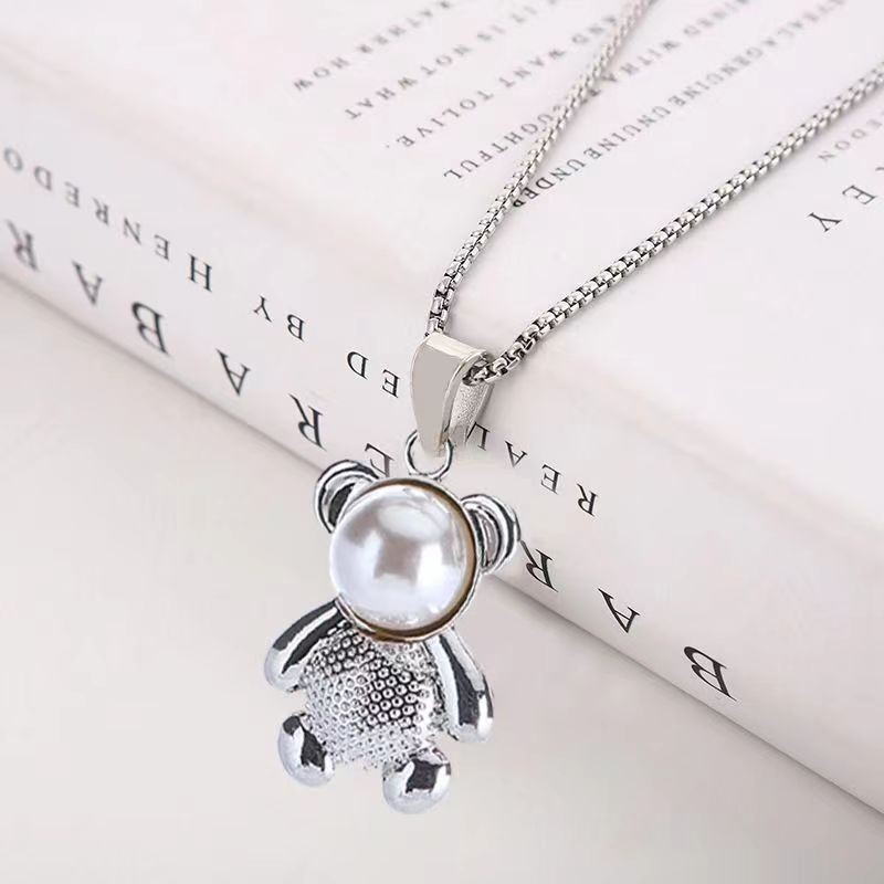 New Pearl Bear Necklace Hip Hop Fashion Couple Pendant Versatile Sweater Chain_voghion.com
