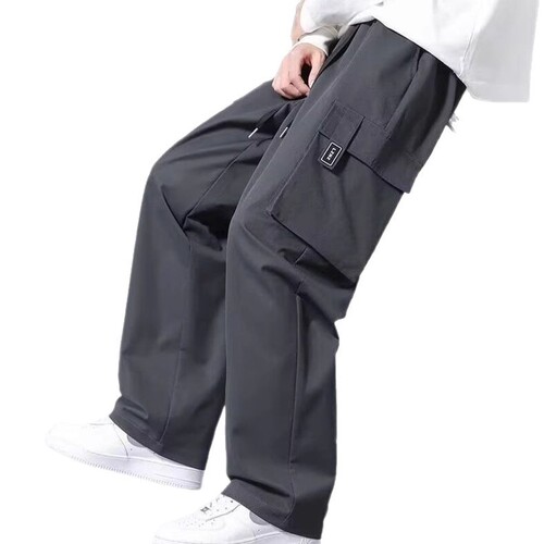 Men's Summer Trendy Simple Versatile Loose Large Pocket Drawstring Casual Pants Men Fashion Workwear Sporty Casual Pants