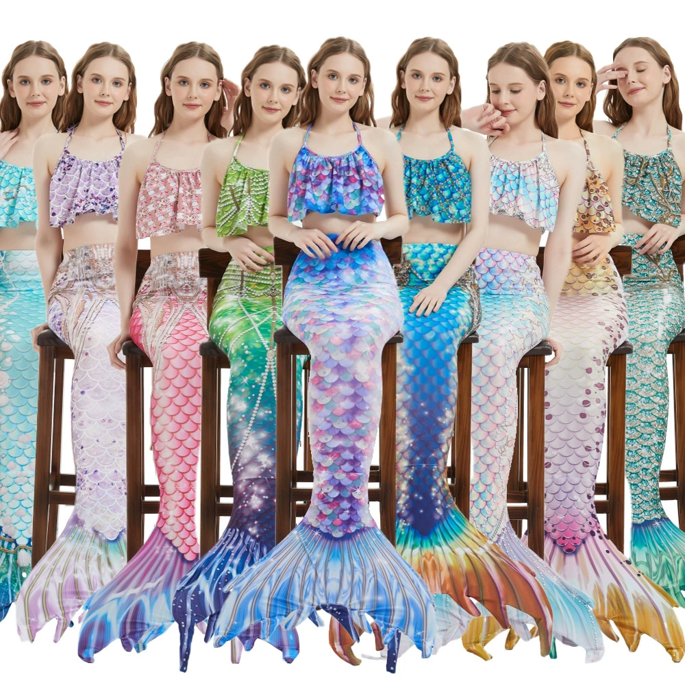 Новый летний купальник русалки для взрослых, топ-труба русалки, юбка принцессы с рыбьим хвостом, комплект одежды из трех предметов