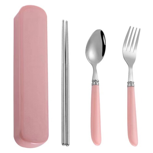 Portable tableware set stainless steel spoon chopsticks fork household student children minimalist cutlery three-piece set