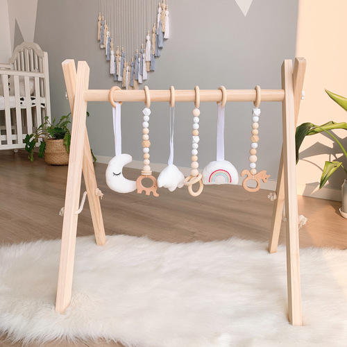 ins decorative Nordic style wooden fitness equipment ornaments newborn baby baby fitness stand children's toy bell