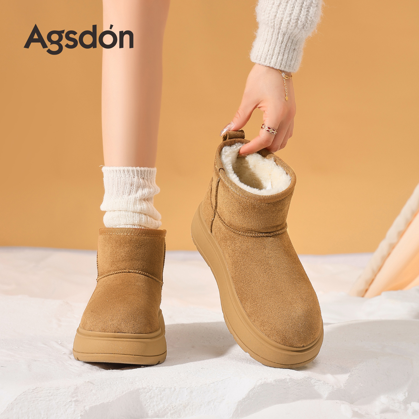 Botas de nieve de fondo grueso para mujeres 2025 nuevos zapatos de algodón de peluche de invierno gruesos botas pequeñas de patata Burken