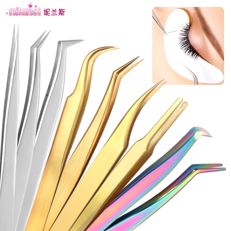 Golden Feather Clip False Eyelash Tweezers Set Eyelash Artist Special Beauty Tools Stainless Steel High-Precision Eyelash Tweezers