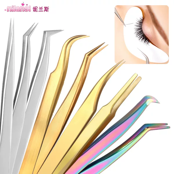 Golden Feather Clip False Eyelash Tweezers Set Eyelash Artist Special Beauty Tools Stainless Steel High-Precision Eyelash Tweezers