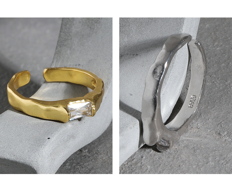 Simple Style Geometric Sterling Silver Plating Zircon Open Ring 1 Piece