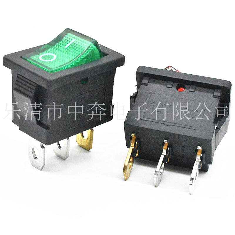 KCD1 12V 24V 透明绿盖带灯船型开关 15*21 3脚 绿色带灯电源开关