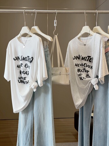 Design-inspired lace-trimmed short-sleeve women's summer loose-fitting slimming lazy-style casual versatile thin top