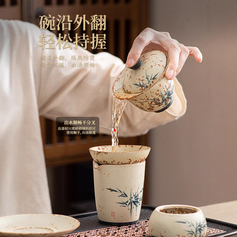 新款手绘青花火石红泡茶壶功夫茶具套装家用高档陶瓷盖碗茶杯整套|undefined