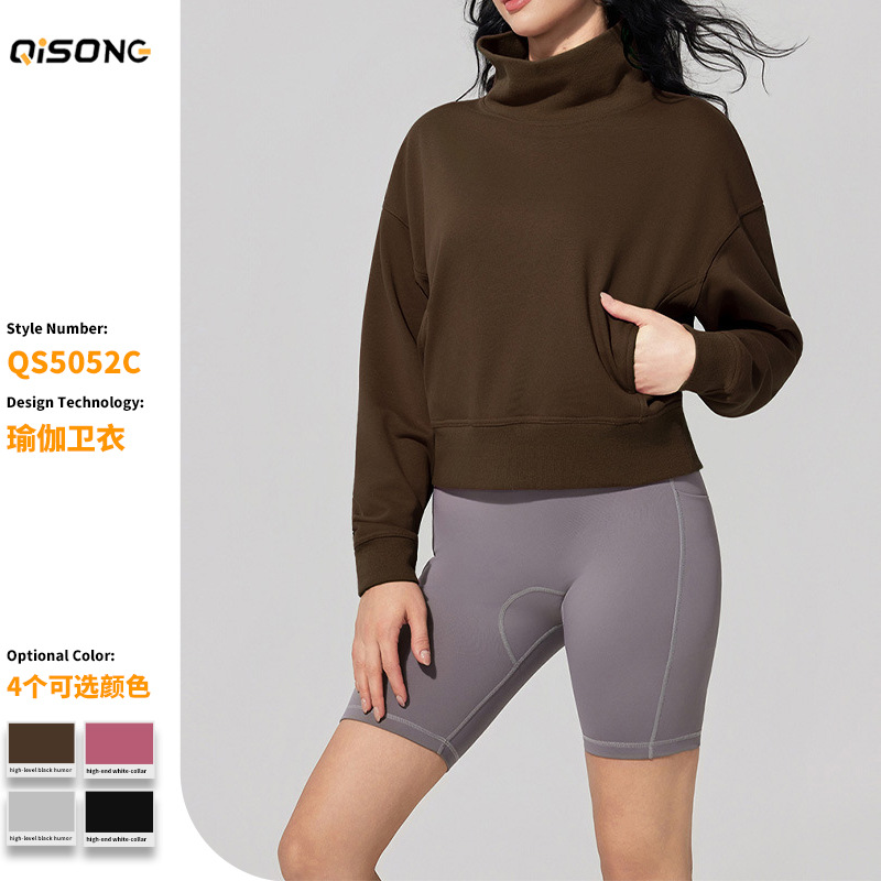 Cross-Border New Autumn and Winter Stand-Up Collar Sweatshirt Long-Sleeved Loose Round-Neck Top Outdoor Casual Windproof Warm Sportswear for Women
