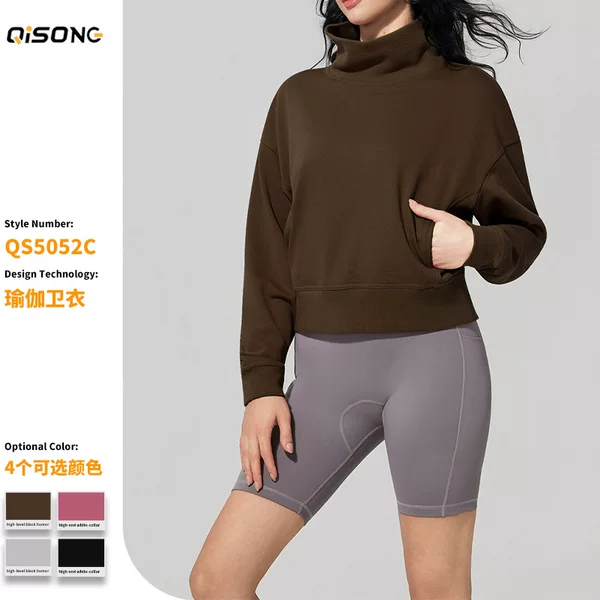 Cross-Border New Autumn and Winter Stand-Up Collar Sweatshirt Long-Sleeved Loose Round-Neck Top Outdoor Casual Windproof Warm Sportswear for Women