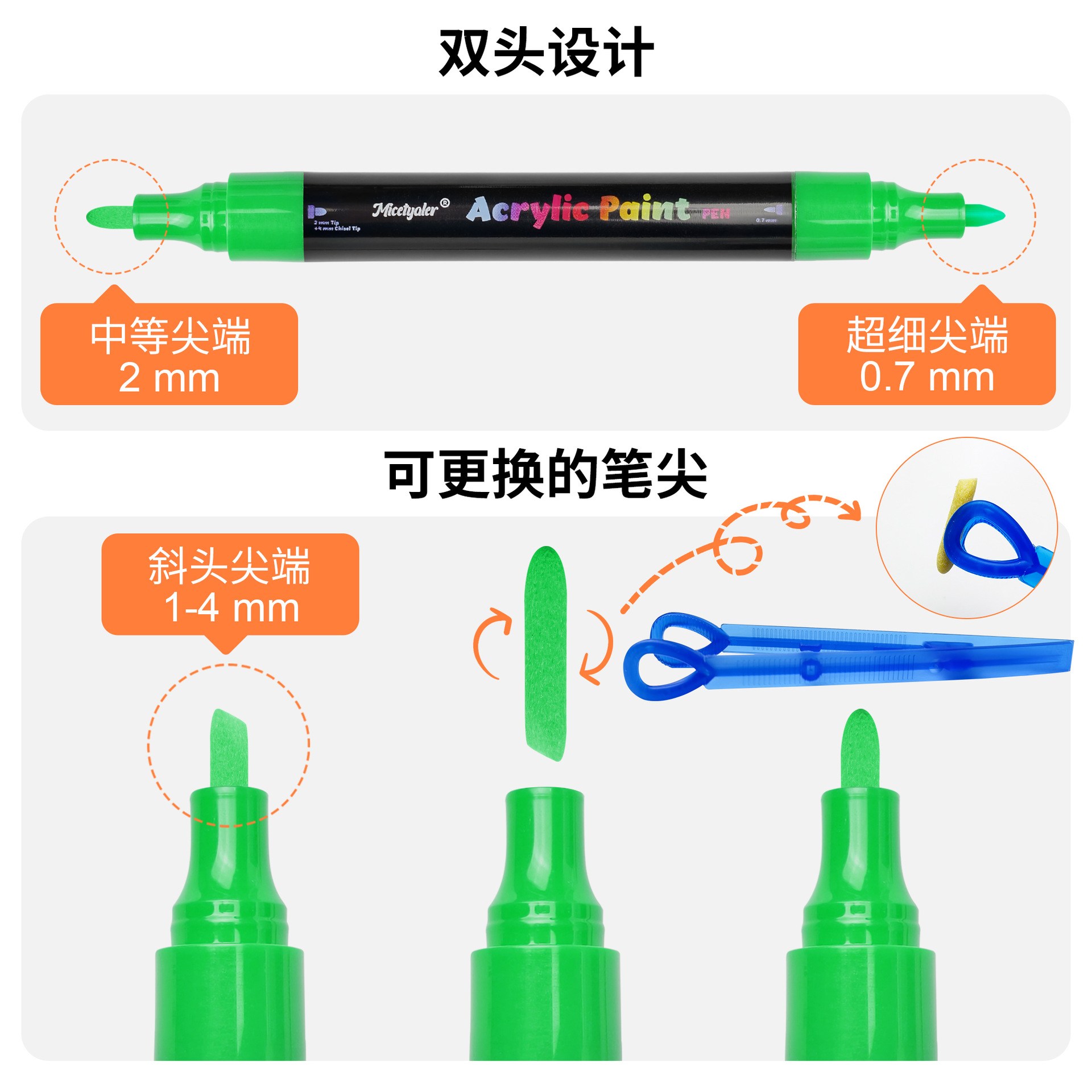 Set de rotuladores acrílicos de doble punta, base agua, punta fina y biselada, ideal para DIY, pintura y bocetos