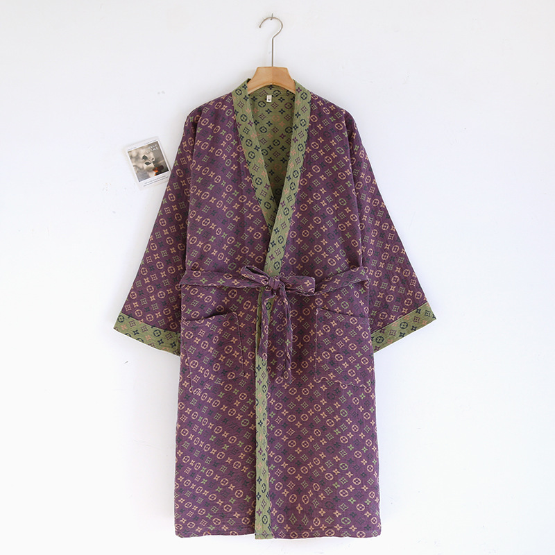 High-end Yarn-dyed Jacquard Pajamas Japanese-style Kimono Pajamas Women's Spring and Autumn Summer Thin Pure Cotton Gauze Bathrobe Bathrobe