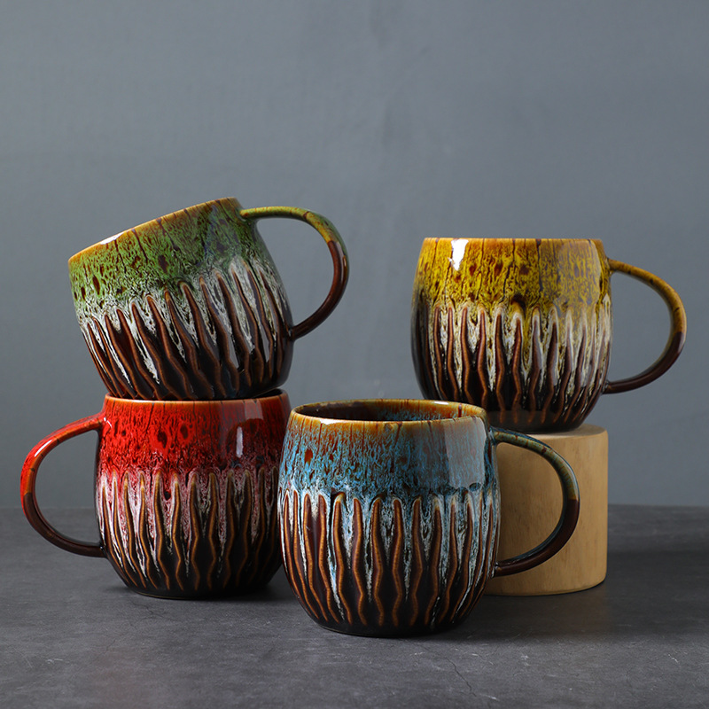Cross-border ceramic 600ml large capacity mug drinking cup high color value breakfast cup stoneware kiln coffee cup Cross-border ceramic 600ml large capacity mug drinking cup high color value breakfast cup stoneware kiln coffee cup