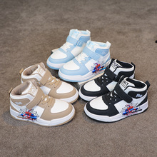 儿童外贸高帮板鞋2025男童运动鞋女童休闲鞋卡通涂鸦学生校园平底