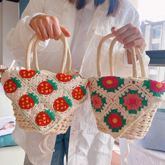 HD4152A04復古法式編織菜籃子甜美氣質鈎花文藝風出遊度假手提包