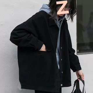 黑色长袖工装外套女潮ins春秋季韩版宽松学生百搭原宿风外穿上衣