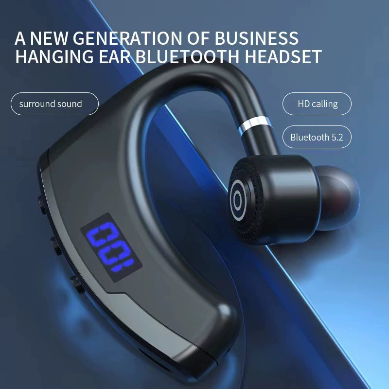 Bluetooth Headset V9 single-ear hanging-ear, Bluetooth 5.2, LED battery display, long standby
