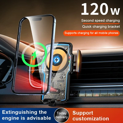 2026 Transparent Wireless Charging Car Phone Holder Car Accessories Interior Navigation Device Support Stand Magnetic Fast Charging