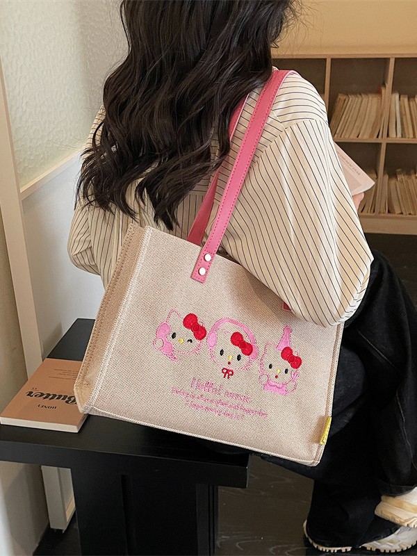 Bolso de lona de gran capacidad para mujeres 2026 nuevo estilo coreano bordado bolso de hombro brazaleta simple bolso de mano image 5